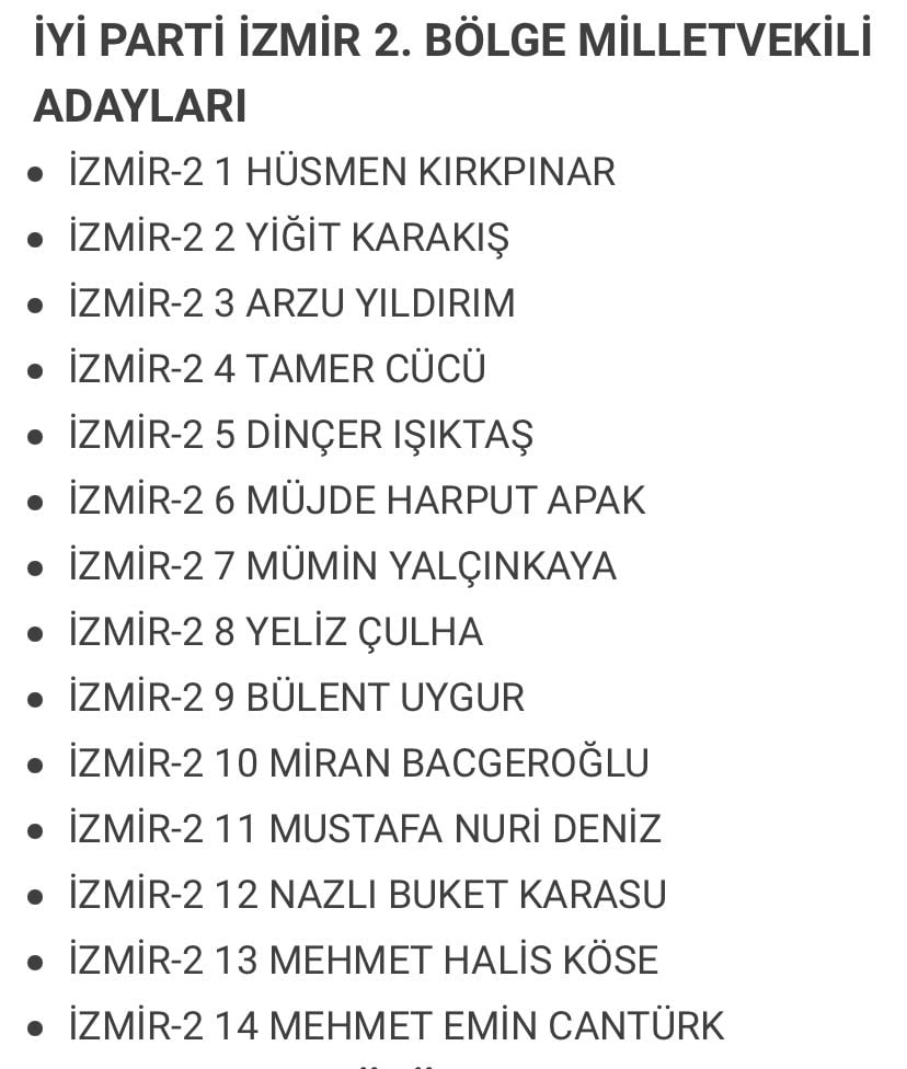 İyi Parti İzmir 2.Bölge Milletvekili Adayı listeleri açıklandı