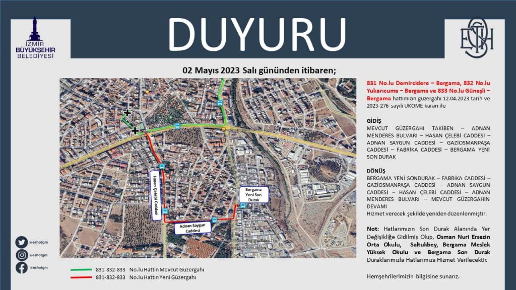 Bergama’da tüm ESHOT güzergahları değişti!