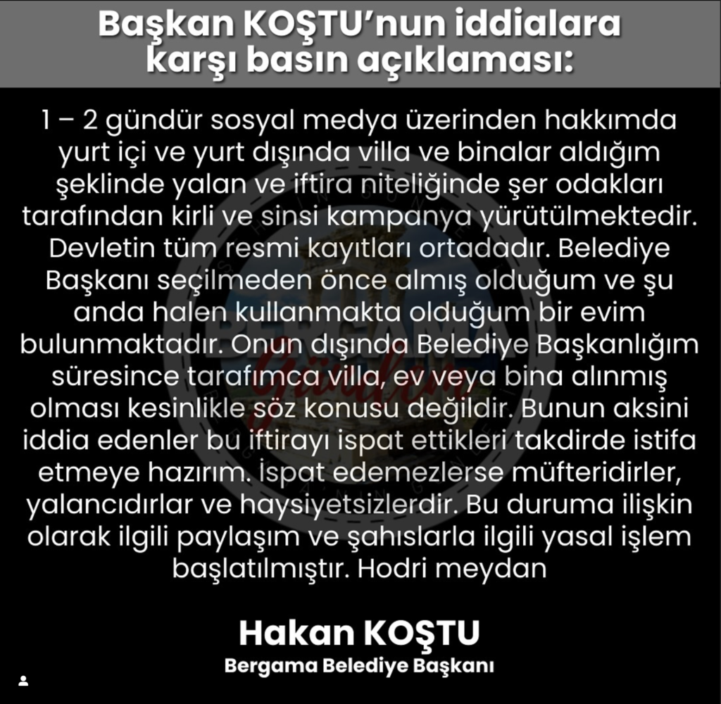 Başkan Koştu’dan Bir Açıklama Daha!