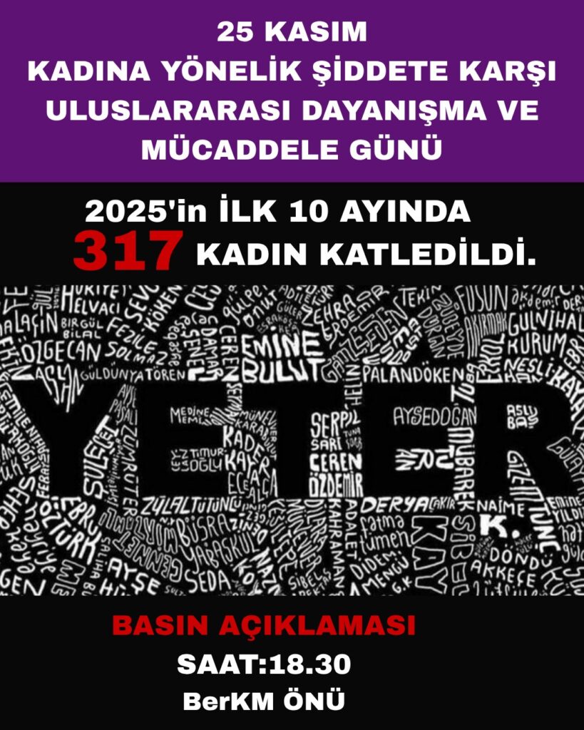 Bergama’da 25 Kasım’da Kadına Yönelik Şiddete Karşı Çağrı: “Yeter!”
